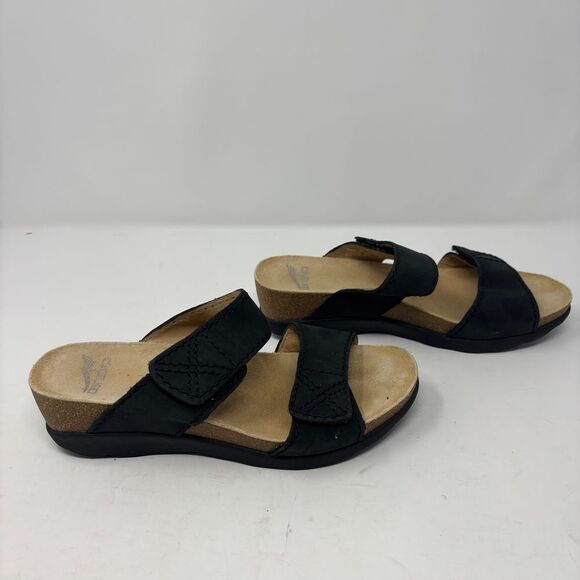 Dansko Shoes Women's 36 (5.5-6) Black Leather Maddy Slip On Sandals‎ Adjustable - Picture 3 of 9
